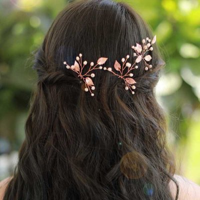 3 piece Rose Gold Leaf and Pearl U-shaped Hairpin